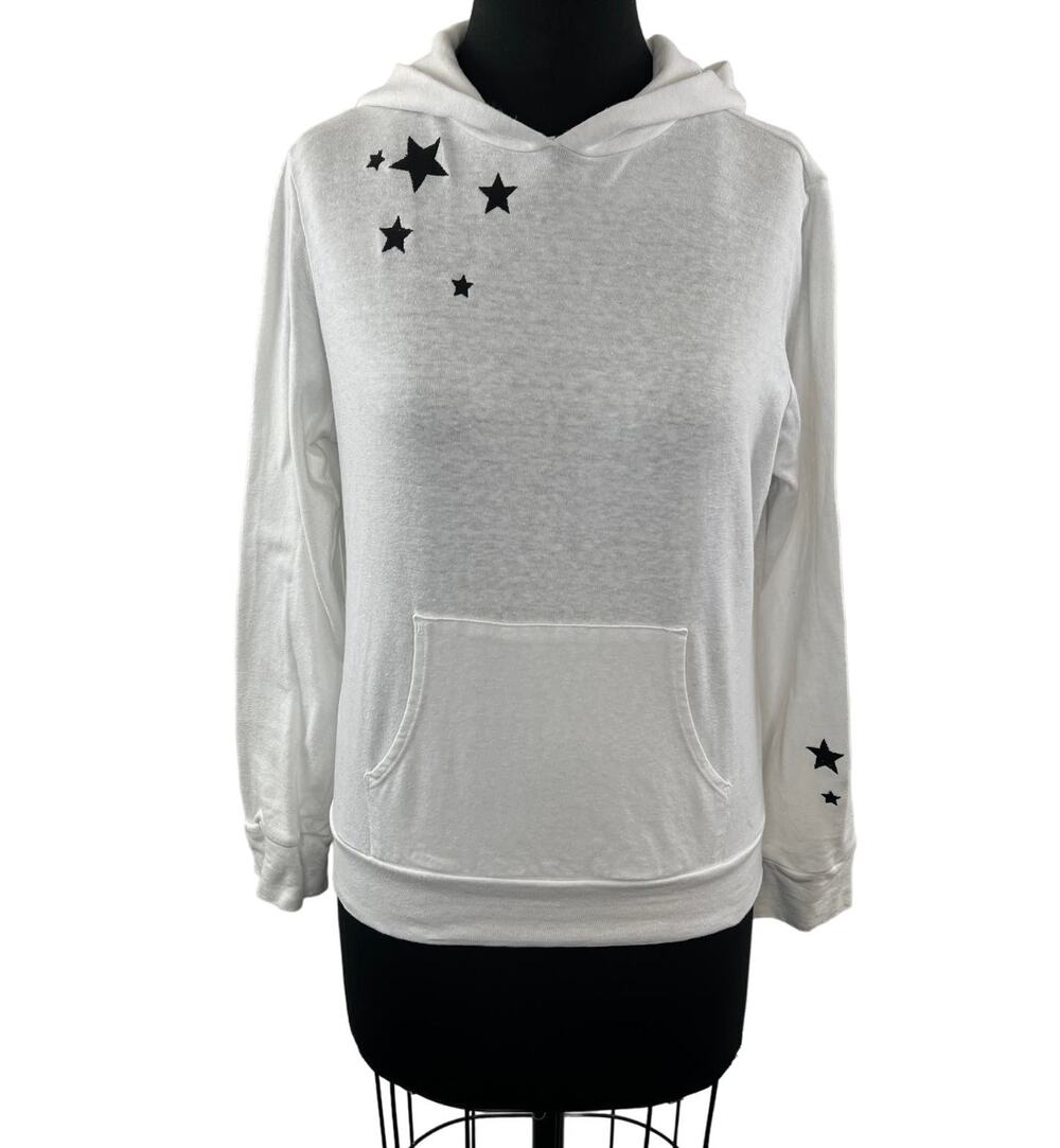 MONROW White Black Top Cotton Stars Classic Pockets Hooded Size X-Small XS